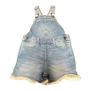 LIKE NEW - OshKosh B’Gosh Girl’s Denim Short Overalls - Size 4T, White Eyelet
